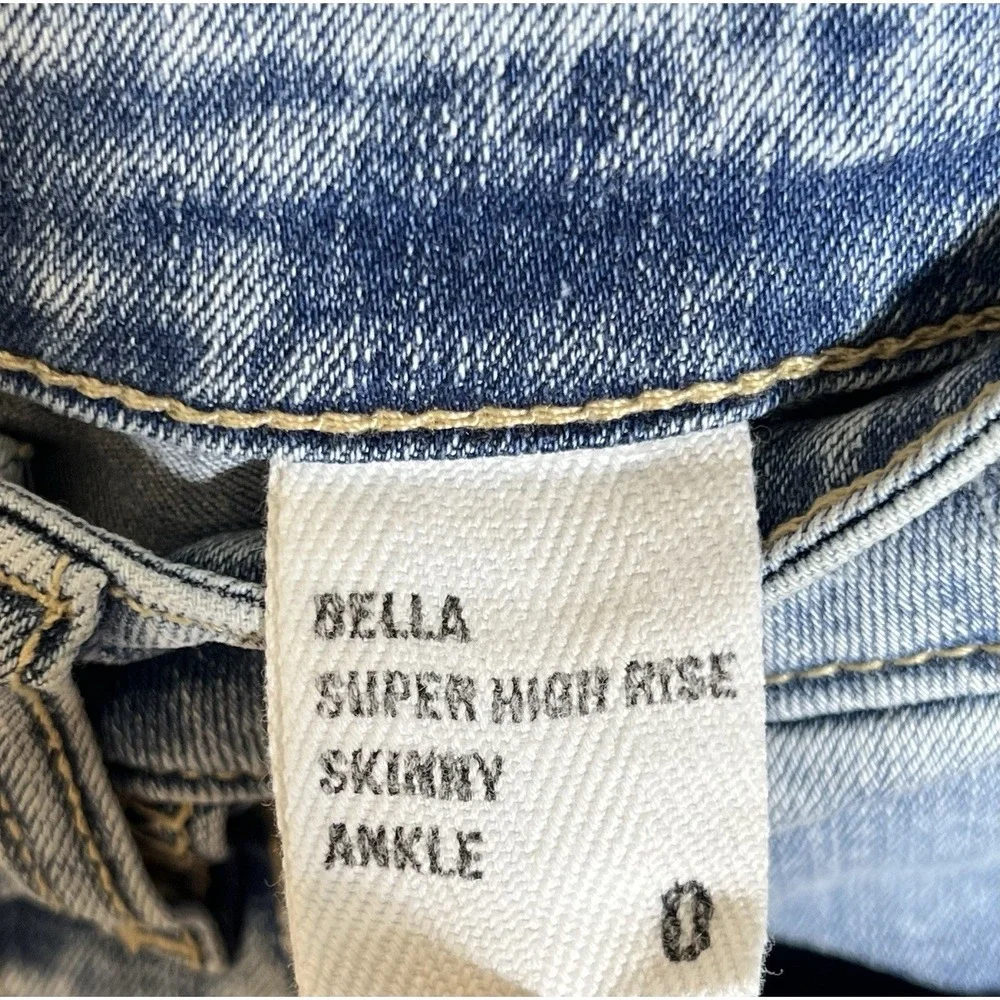 Eunina Bella Super High Rise Skinny Ankle Jeans Womens Size 0 Blue Distressed